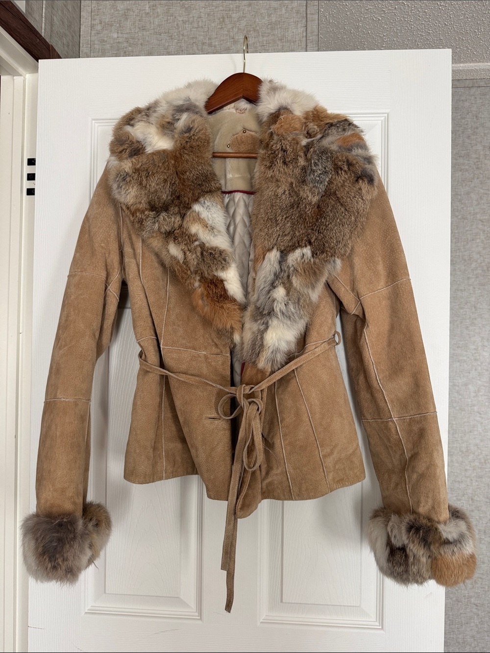 Wilsons Leather Tan Suede Jacket with Multi-Tone Fur Trim
